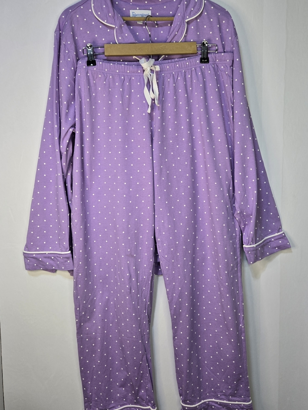 PAJAMAGRAM Women Suze L 2-pc Lavender Polka Dot Pajama Set, NWOT - Picture 3 of 10